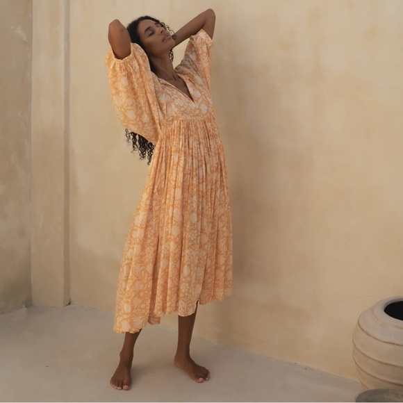 Daughters of India Dresses & Skirts - Daughters India Kyra Midi Dress Size L Tangerine 100% Cotton Boho Flowy Dress
